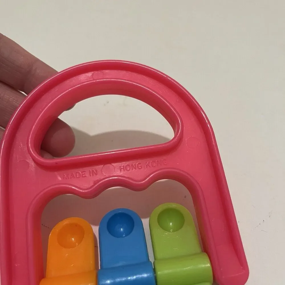 Vintage 1983 Gerber Baby Toy Playthings Flip Fingers Rattle Pink Retro 80s